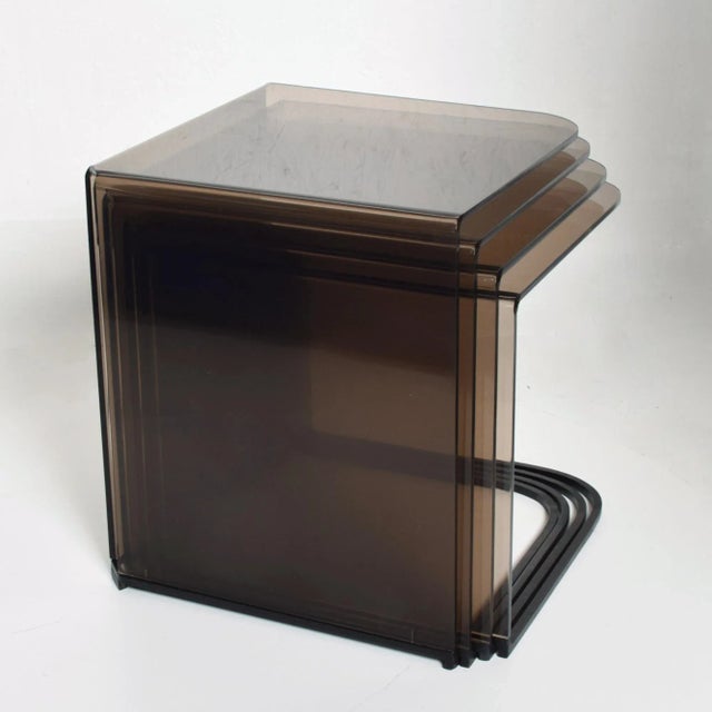 Metal 1970s Set of Four Nesting Tables in Satin Black Metal & Smokey Gray For Sale - Image 7 of 13