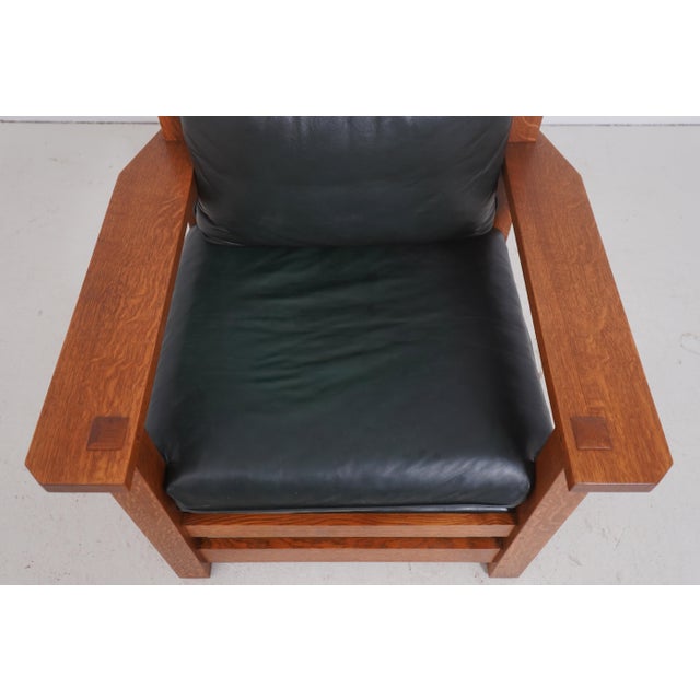 Stickley Eastwood Mission Oak Leather Chair With Ottoman For Sale - Image 11 of 18