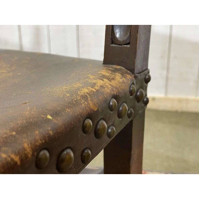 High-Backed Chair in Oak and Leather, Early 20th Century For Sale - Image 9 of 14