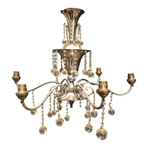 Metal Art Deco Style Chandelier For Sale - Image 7 of 7