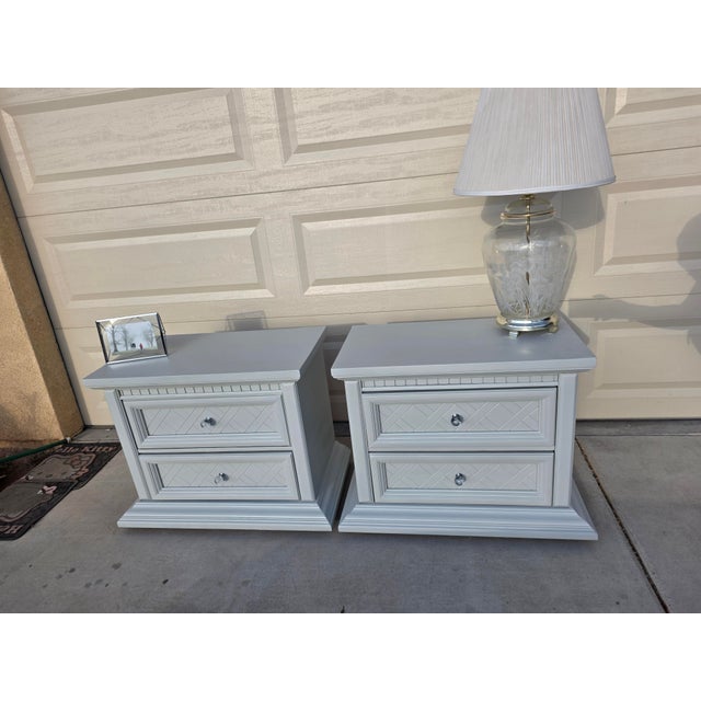Vintage Oak Nightstands With Lattice Inlay, 2 Pieces For Sale In Palm Springs - Image 6 of 7