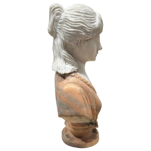Mid-Century Italian Neo-Classical Sienna & Carrara Marble Bust of a Young Woman For Sale In Atlanta - Image 6 of 8