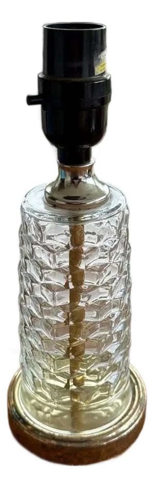 Vintage Mid-Century Modern Hexagon Pattern Clear Glass Table Lamp with Brass Bas