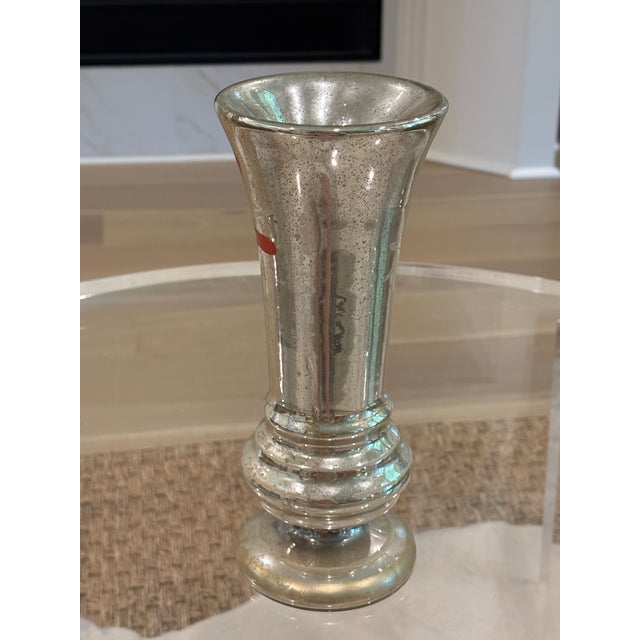 Silver Antique 19th Century Bohemian Hand-Painted Floral Mercury Glass Vase For Sale - Image 8 of 15
