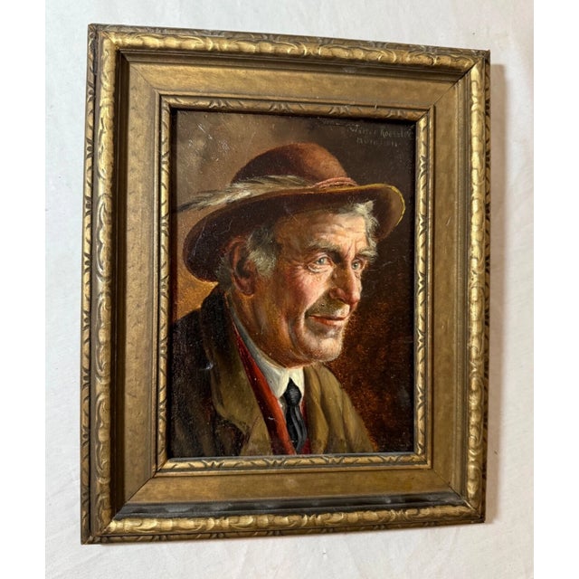 Paint Antique 19th Century Original Walter Roessler Munchen Oil Painting Man Portrait For Sale - Image 7 of 9