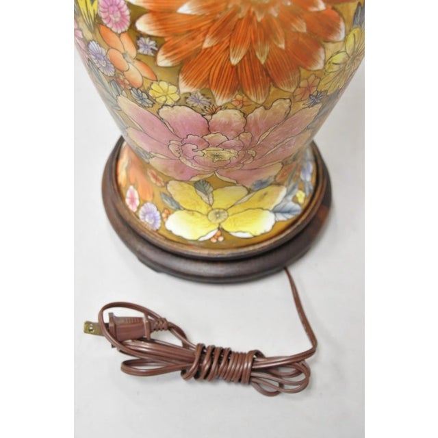 Vintage Chinoiserie Orange Porcelain Ceramic Foo Dog Table Lamp For Sale - Image 10 of 12