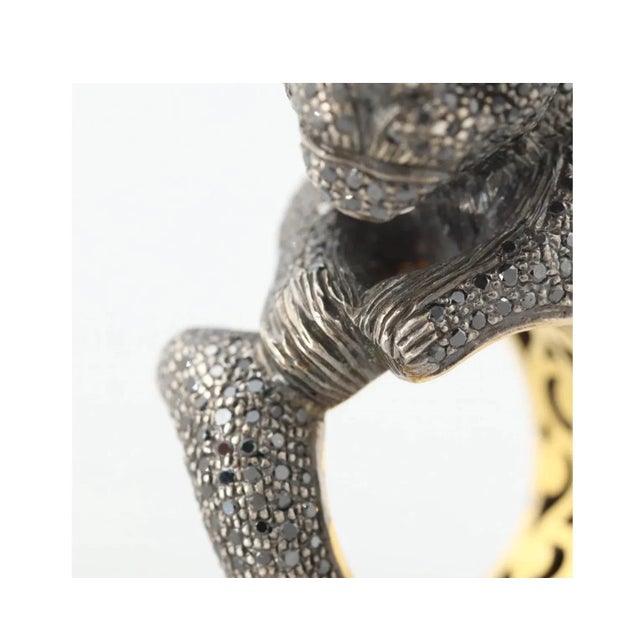 Black Diamond 14k & Sterling Silver Panther Ring With Ruby Eyes Size 7.25 For Sale In West Palm - Image 6 of 7