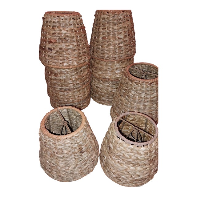 Woven Water Hyacinth Shades Set of 12 For Sale