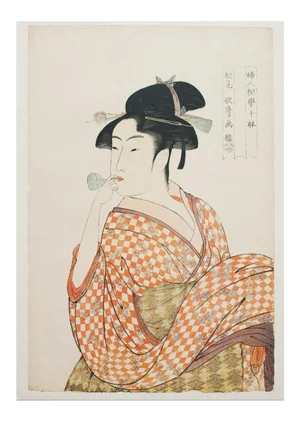 1980s Kitagawa Utamaro "Girl With a Glass Pipe"