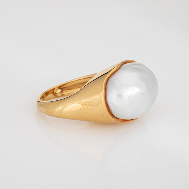Elsa Peretti & Tiffany & Co. 1990s Vintage Tiffany & Co Pearl Ring Elsa Peretti Sz 5.5 18k Yellow Gold Signed, Size 5.5 For Sale - Image 4 of 7