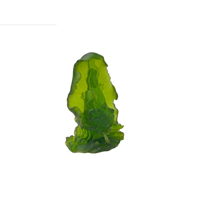 Glass 6.5" Lime Green Frosted Crystal Glass Bodhisattva Guanyin Figure For Sale - Image 7 of 11