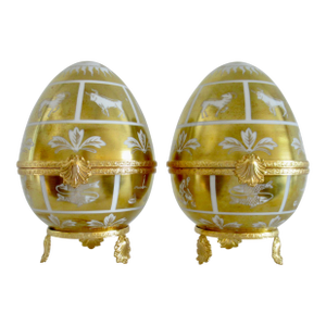 Limoges for Tiffany & Co. Hand-Painted 24k Gilded Gold "Zodiac," Porcelain Eggs, Decorative Accents