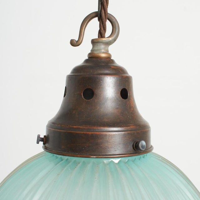 1930s Antique Light Blue Tint Pendant from Holophane, 1930s For Sale - Image 5 of 9