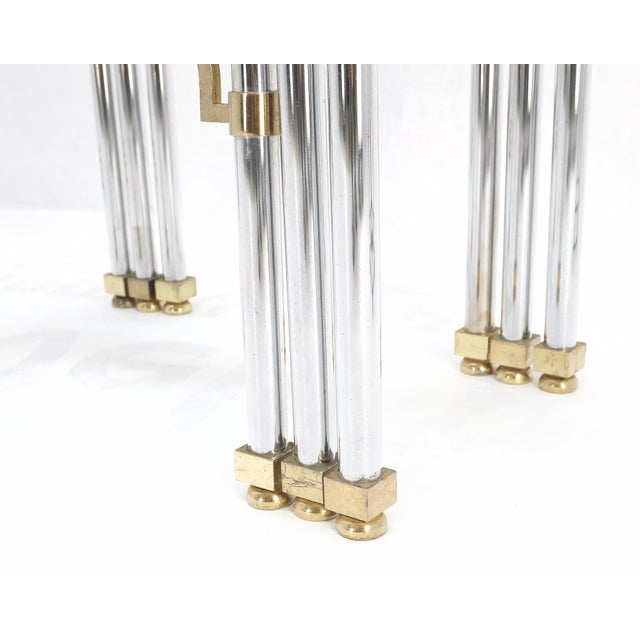 Set of 3 Chrome & Brass Glass Tops End Nesting Side Lamp Tables MINT For Sale - Image 13 of 15