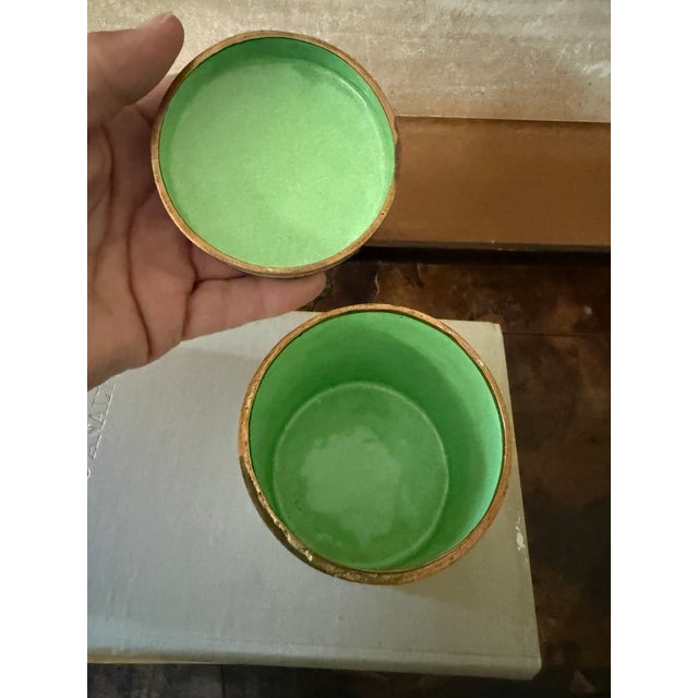 Vintage Apple Green Canton Enamel Floral Covered Box For Sale - Image 4 of 8