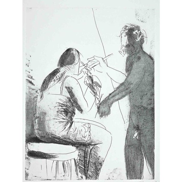 Giacomo Manzú, In the Atelier, Edition of 125, 1968, Etching For Sale