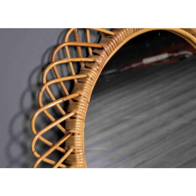 1950s Mid-Century Italian Round Rattan Wall Mirror For Sale - Image 5 of 8