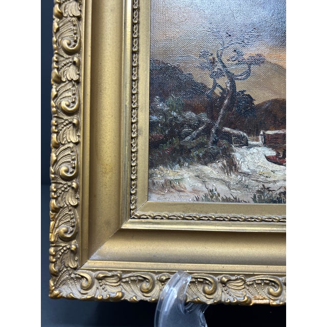 Traditional Antique European Winter Church Landscape Oil Painting in Gilt Frame, C. 1890 For Sale - Image 3 of 8