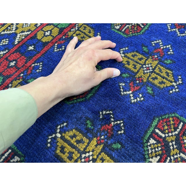 Cobalt Blue Turkmen-Style Mori Gul Wool Runner Rug, 2'8" X 9'3" For Sale - Image 11 of 15