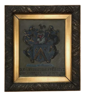 18th Century Framed Family Crest Oil Painting on Canvas