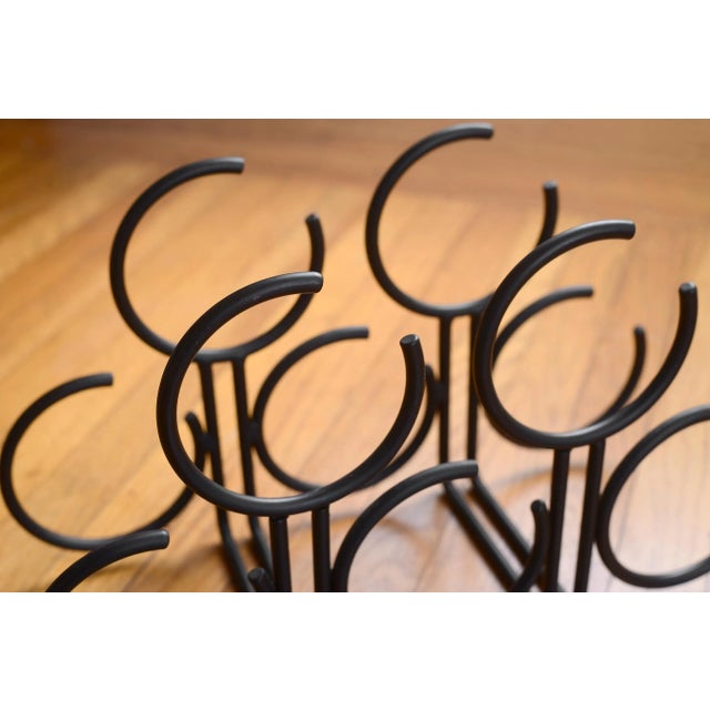 Vintage Postmodern Black Metal Open Rings 6-Bottle Wine Rack For Sale In San Francisco - Image 6 of 10