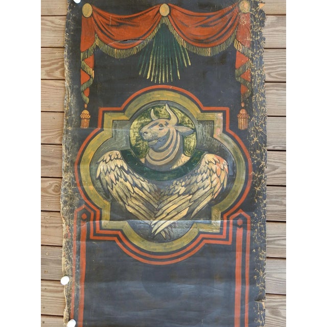 English Vintage Distressed St. Luke Winged Ox Bull Quadrefoil Painting For Sale - Image 3 of 6
