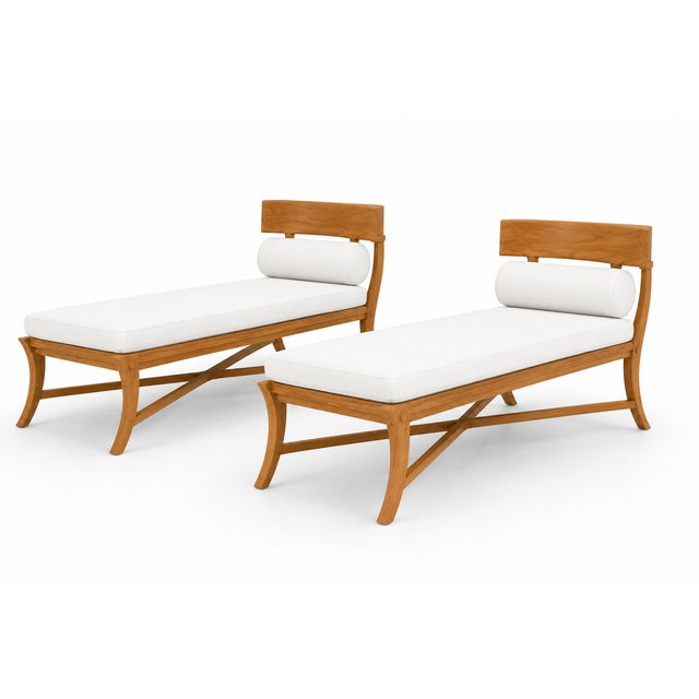 Modern Modern Klismos Teak Patio Chaise Lounges- Pair For Sale - Image 3 of 3