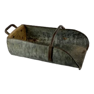 Antique Mid 19th Century Large Primitive Metal & Wood Two-Hand-Held Scooper