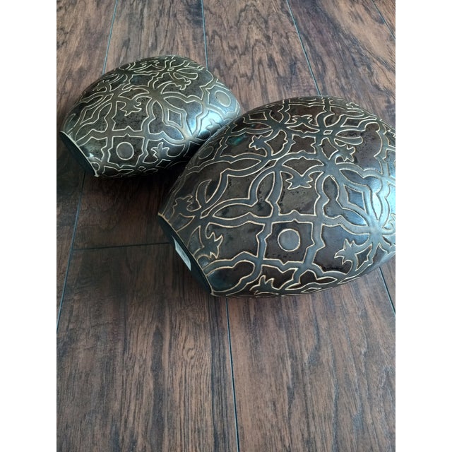 Vintage Vases / Ceramic/ Stone Set of two Lovely Bold Pattern/ Design Color: Brown & Cream Approx. Measurements: Larger...
