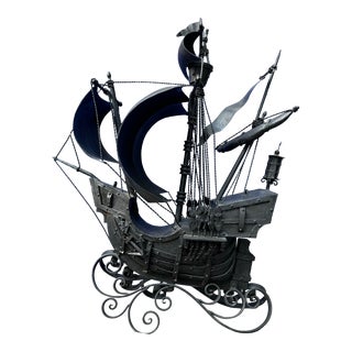 Vintage Hand Forged Black Metal Pirates Ship For Sale