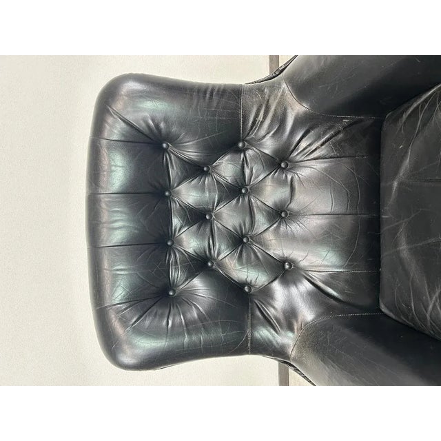 Black Leather Swivel Wingchair by Peem, 1960s For Sale - Image 4 of 11