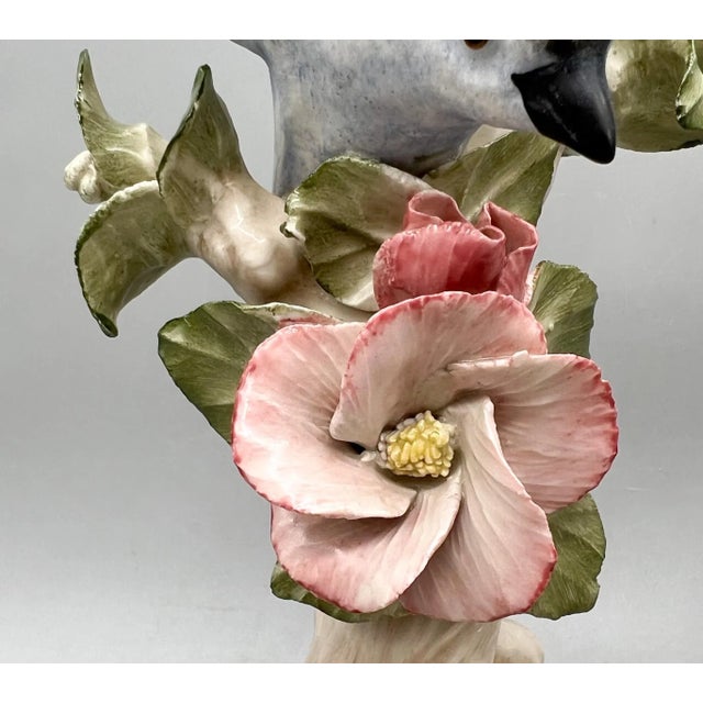 Copeland Pair of Vintage English Copeland Porcelain Bird Figurines — Bluebirds With Pink Blossoms — European / Cottagecore / Romantic For Sale - Image 4 of 14