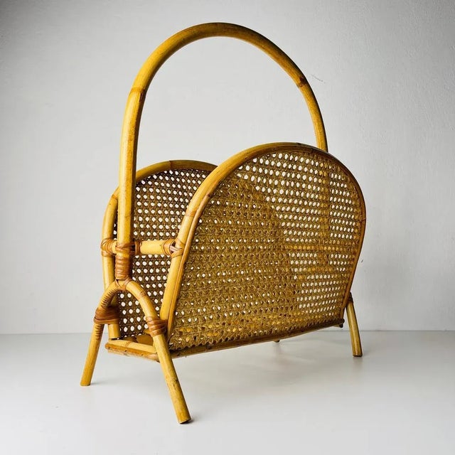 Vintage Bamboo and Vienna Straw Magazine Rack, 1960s For Sale - Image 6 of 11