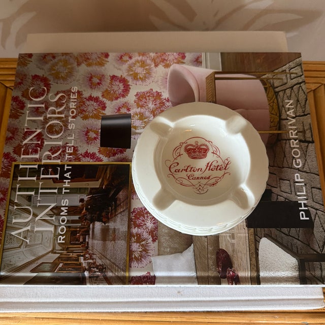 Limoges, France Vintage Carlton Hotel Cannes Ceramic Ashtray With Red Crest Branding For Sale - Image 4 of 7