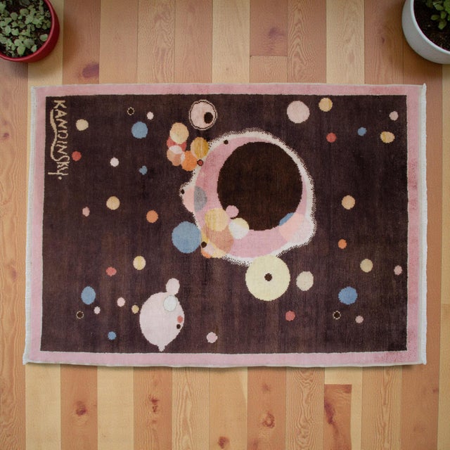 Kandinsky - Several Circles - Inspired Hand Knotted Area Rug One of a Kind Small Rug- 2′7″ × 3′8″ For Sale - Image 4 of 16