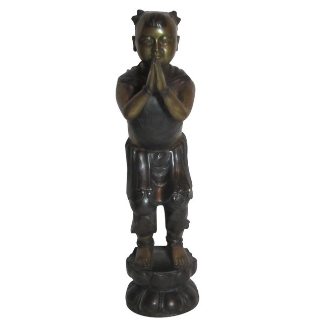 Brass Figurine of an Asian Boy For Sale