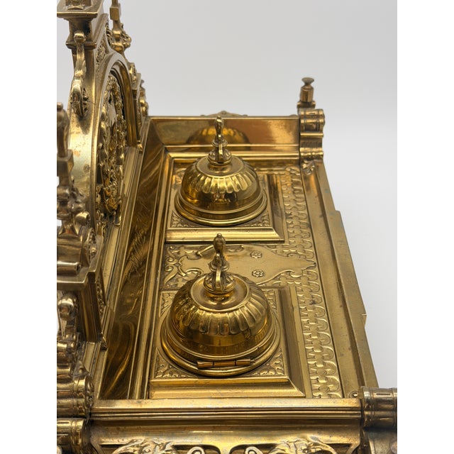 Neoclassical Late 19th Century Ornate Neoclassical Style Brass Double Inkwell Desk Set - "Minerva" & "Medusa" For Sale - Image 3 of 16