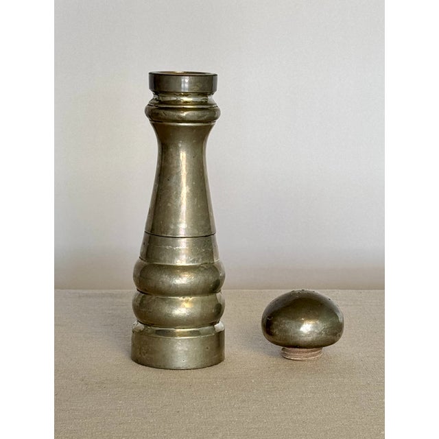 1950s Vintage Italian Pewter Salt Shaker and Pepper Mill For Sale - Image 4 of 7