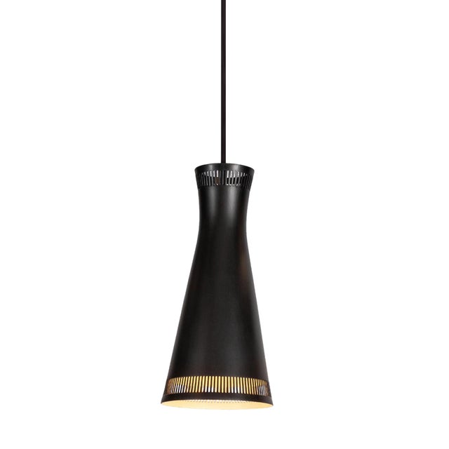 1950s Mauri Almari Perforated Black Metal Pendant for Idman Oy Finland. A rare example executed in black painted and...