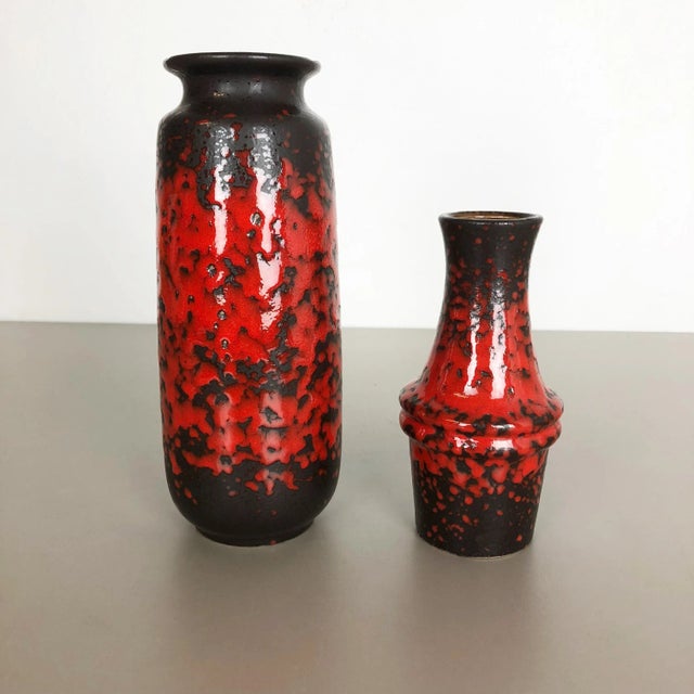 Multi-Colored Pottery Fat Lava Vases from Scheurich, Germany, 1970s, Set of 2 For Sale - Image 3 of 18