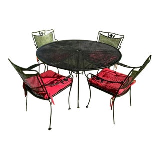 1970s Wrought Iron Patio Large Table & 4 Chairs For Sale