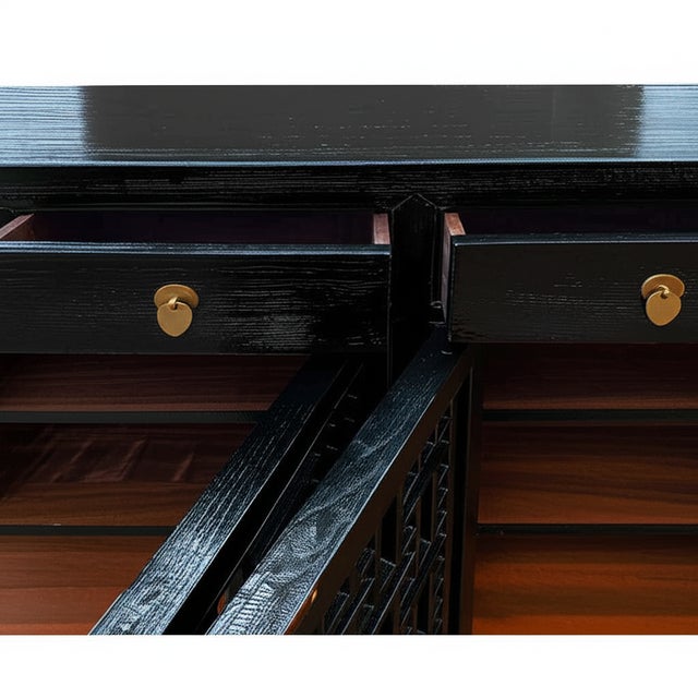 Black Lattice Doors Drawers Sideboard Credenza Console Cabinet Ws4756 For Sale In San Francisco - Image 6 of 6