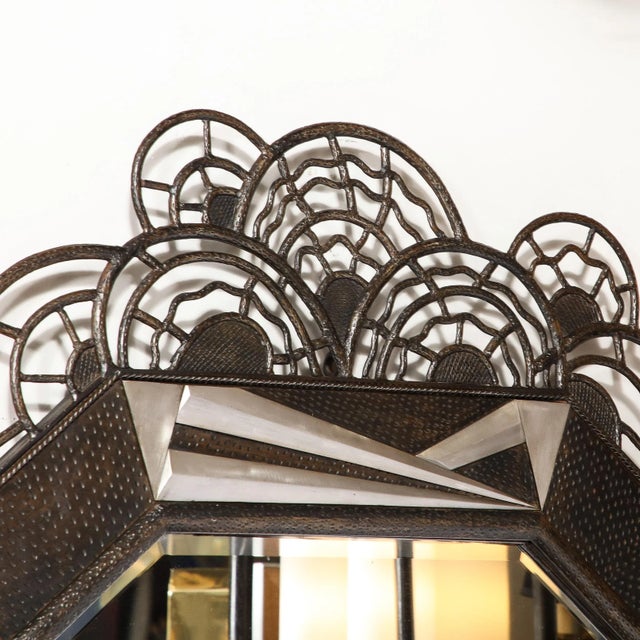 Art Deco 1930s Art Deco Wrought Iron Mirror with Stylized Cubist Detailing & Floral Elements For Sale - Image 3 of 13