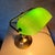 1980s brass bank lamp with a green glass shade on the outside and a reflective white interior: see photos. "pu lou te...