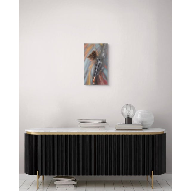 Abstract Embracing Turbulence by Michelle Jader | Oil On 3 Acrylic Panels Abstract figure in motion with flowing colors. For Sale - Image 3 of 5