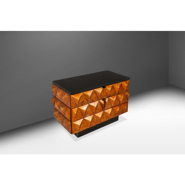 Gemstone Set of Two (2) Futuristic Brutalist Italian Modern Sculptural Diamond Faced End Tables With Leather Tops, Italy, C. 1970s For Sale - Image 7 of 18