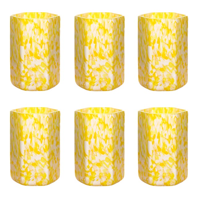 Stories of Italy Macchia su Macchia Hex Tumblers - Ivory & Yellow, Set of 6 For Sale
