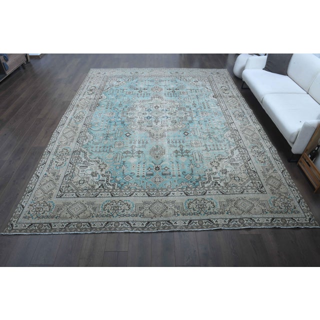 Persian 1970s Vintage Persian Handmade Wool Cotton Light Blue Area Rug For Sale - Image 3 of 11