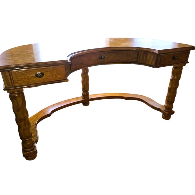 Drexel Drexel Vintage Solid Oak Demilune Executive Desk - Circa Mid to Late 20th Century For Sale - Image 4 of 5