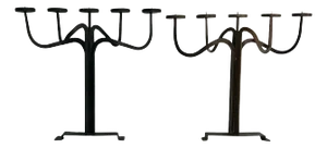 Pair Hand Crafted Brutalist Iron Candelabra With 5 Candle Holders